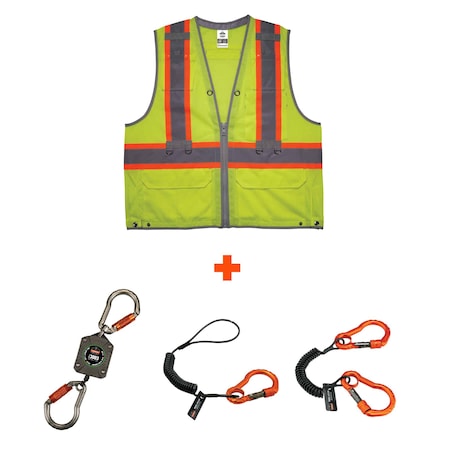 Lime Hi Vis Tool Tethering Safety Vest Kit, Class 2, 2XL/3XL